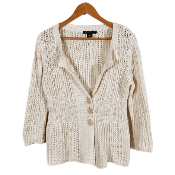 Eddie Bauer Sweaters - Eddie Bauer 100% Cotton Cozy 3 Button Cardigan L (Fits Like M) Ecru Neutral